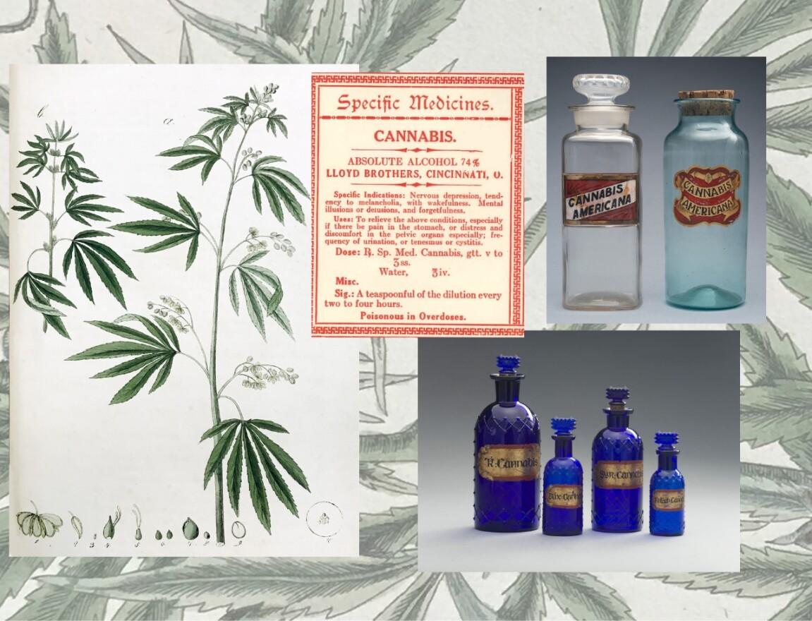 Through the Rx Bottle: Medicinal Cannabis, 1841-1937 includes cannabis pharmaceutical products from the 1800s.